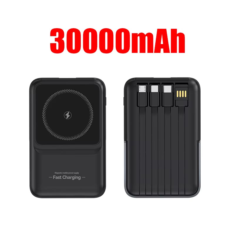 Wireless Magnetic Power Bank Built-In 4 Wire Portable 50000Mah External Battery with Stand Power Bank for Iphone Samsung