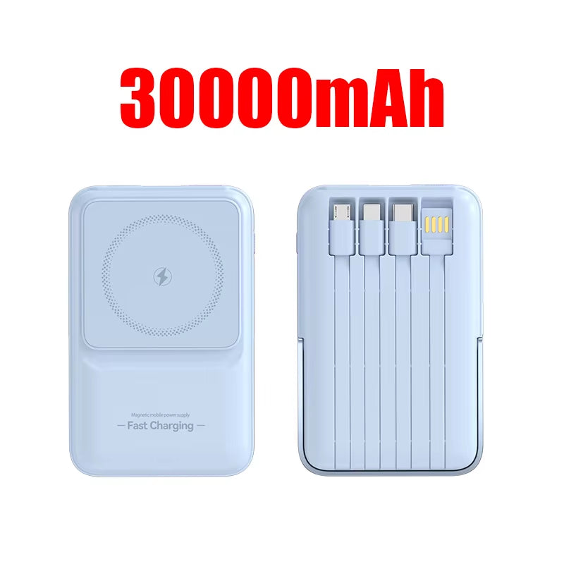 Wireless Magnetic Power Bank Built-In 4 Wire Portable 50000Mah External Battery with Stand Power Bank for Iphone Samsung