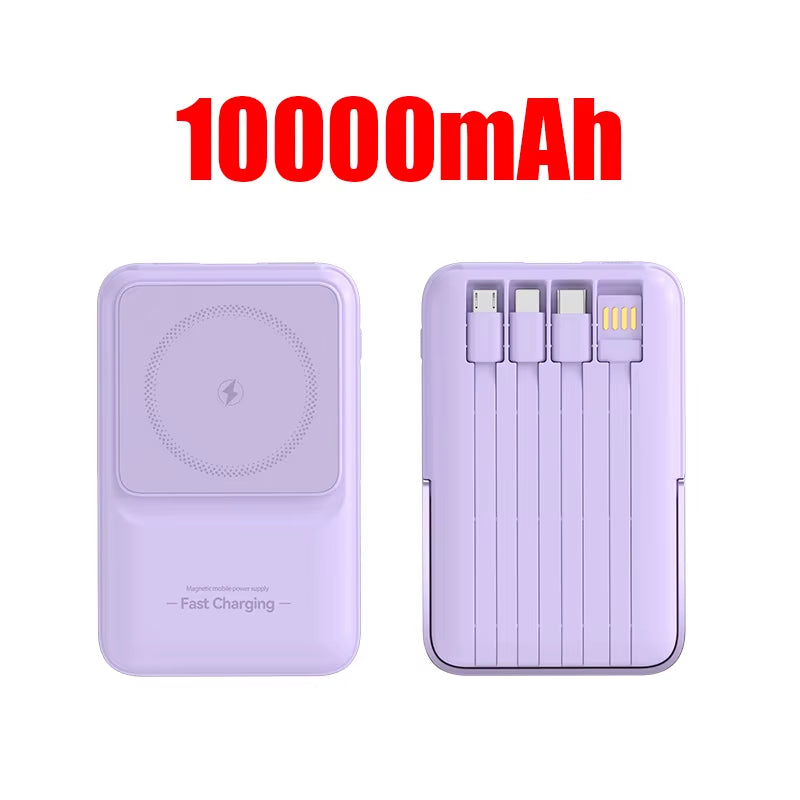 Wireless Magnetic Power Bank Built-In 4 Wire Portable 50000Mah External Battery with Stand Power Bank for Iphone Samsung
