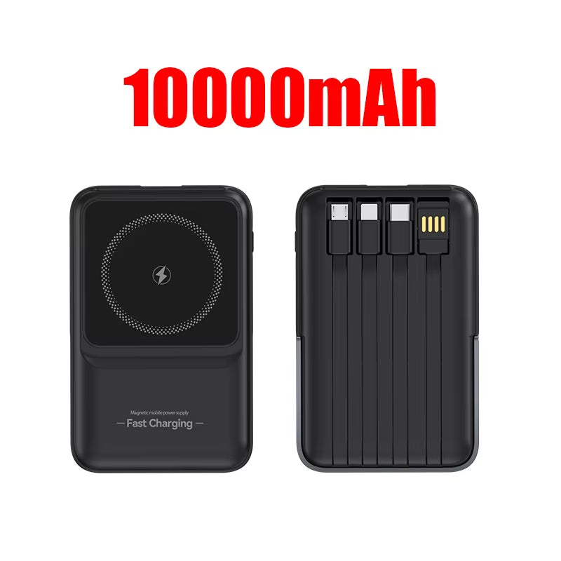 Wireless Magnetic Power Bank Built-In 4 Wire Portable 50000Mah External Battery with Stand Power Bank for Iphone Samsung
