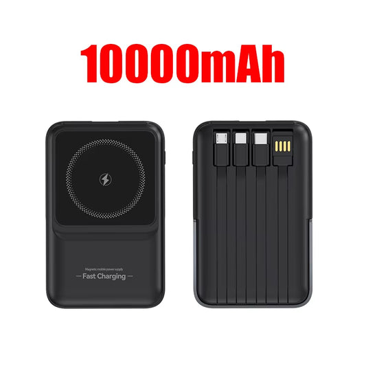 Wireless Magnetic Power Bank Built-In 4 Wire Portable 50000Mah External Battery with Stand Power Bank for Iphone Samsung