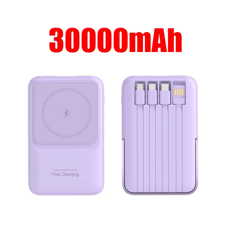 Wireless Magnetic Power Bank Built-In 4 Wire Portable 50000Mah External Battery with Stand Power Bank for Iphone Samsung