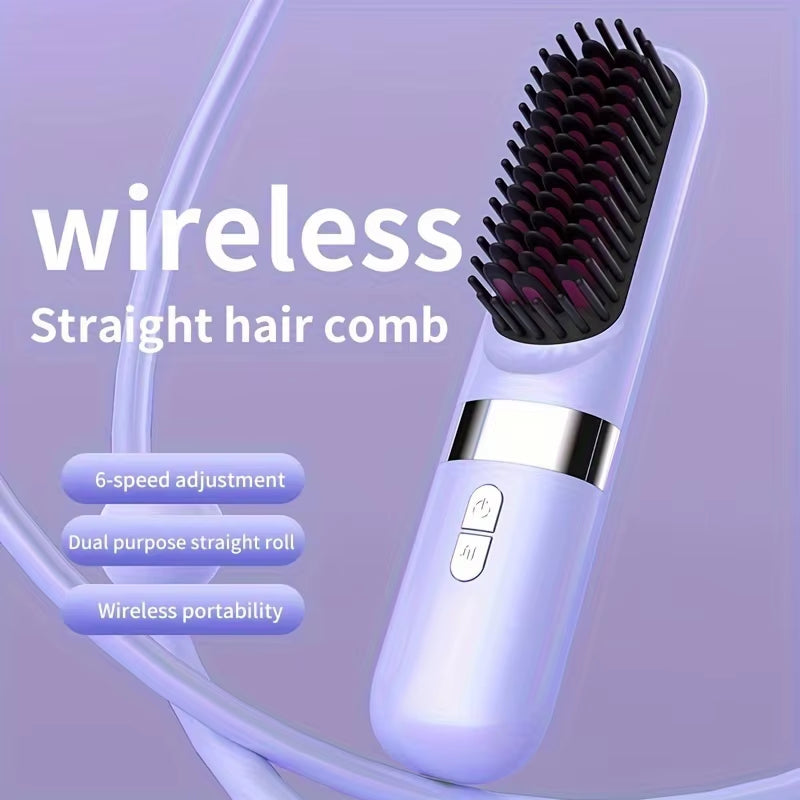 New Electric Hot Comb Multifunctional Wireless Straight Hair Straightener Negative Ion Anti-Scalding Straightening Brush 2025