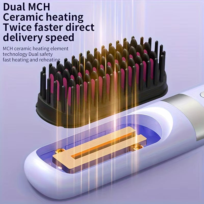 New Electric Hot Comb Multifunctional Wireless Straight Hair Straightener Negative Ion Anti-Scalding Straightening Brush 2025