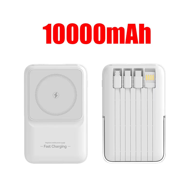 Wireless Magnetic Power Bank Built-In 4 Wire Portable 50000Mah External Battery with Stand Power Bank for Iphone Samsung