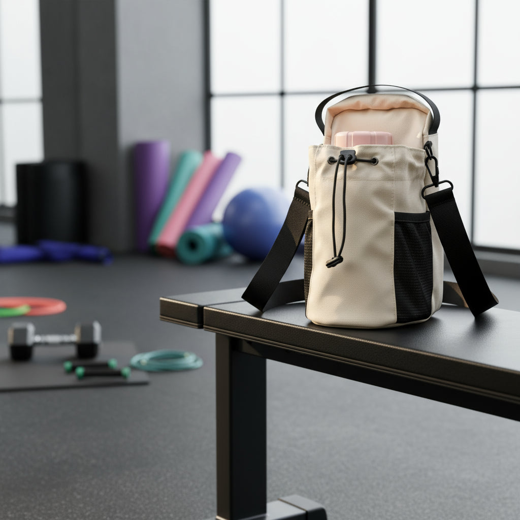 Magnetic Water Bottle Sling Bag Pull Cord Multi-Layer Gym Bottle Bag Large Capacity with Shoulder Strap Crossbody Sports Bag