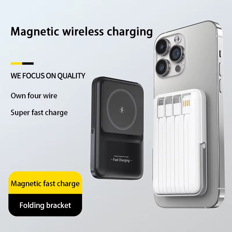 Wireless Magnetic Power Bank Built-In 4 Wire Portable 50000Mah External Battery with Stand Power Bank for Iphone Samsung