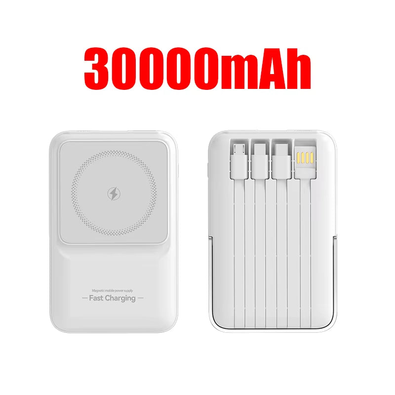 Wireless Magnetic Power Bank Built-In 4 Wire Portable 50000Mah External Battery with Stand Power Bank for Iphone Samsung
