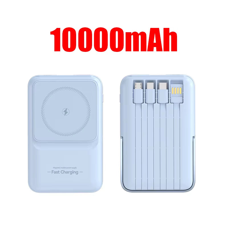 Wireless Magnetic Power Bank Built-In 4 Wire Portable 50000Mah External Battery with Stand Power Bank for Iphone Samsung