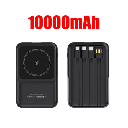 Wireless Magnetic Power Bank Built-In 4 Wire Portable 50000Mah External Battery with Stand Power Bank for Iphone Samsung