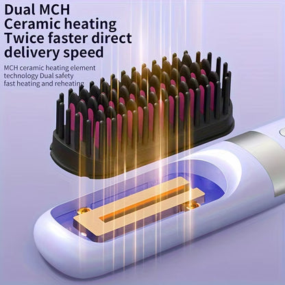 New Electric Hot Comb Multifunctional Wireless Straight Hair Straightener Negative Ion Anti-Scalding Straightening Brush 2025
