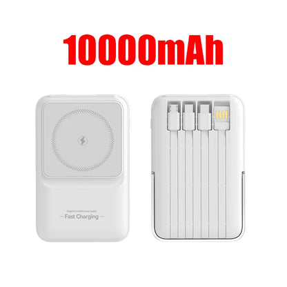 Wireless Magnetic Power Bank Built-In 4 Wire Portable 50000Mah External Battery with Stand Power Bank for Iphone Samsung