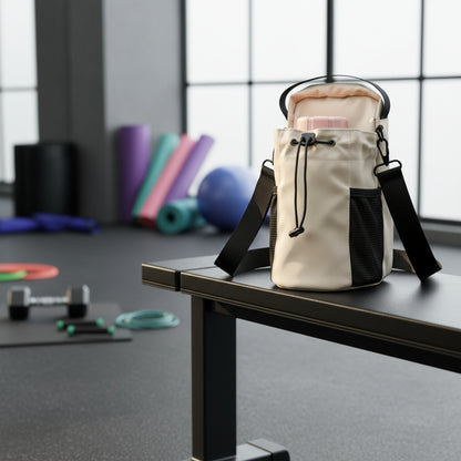 Magnetic Water Bottle Sling Bag Pull Cord Multi-Layer Gym Bottle Bag Large Capacity with Shoulder Strap Crossbody Sports Bag