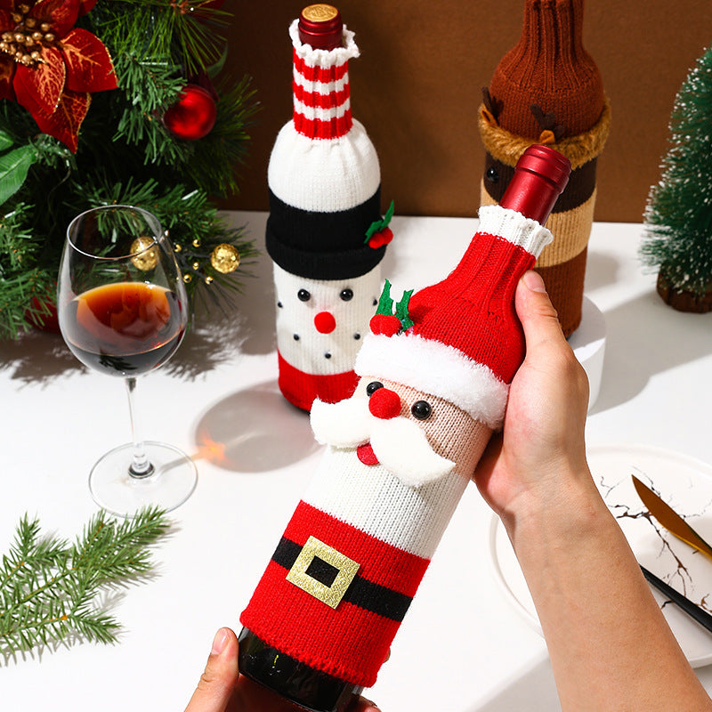 Christmas decorative knitted bottle sleeve