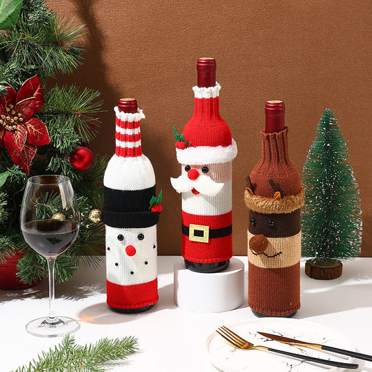 Christmas decorative knitted bottle sleeve